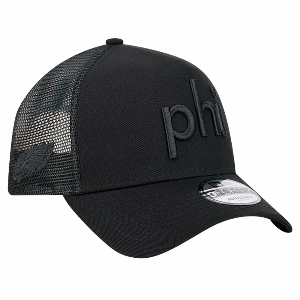 Philadelphia Eagles New Era Domain 9FORTY A-Frame Trucker Adjustable Hat - Black Hats