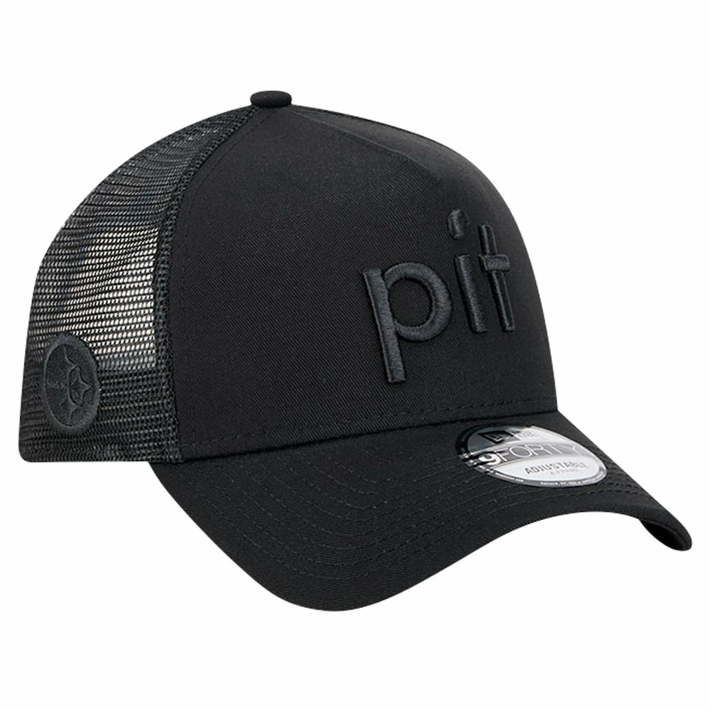 Pittsburgh Steelers New Era Domain 9FORTY A-Frame Trucker Adjustable Hat - Black Hats