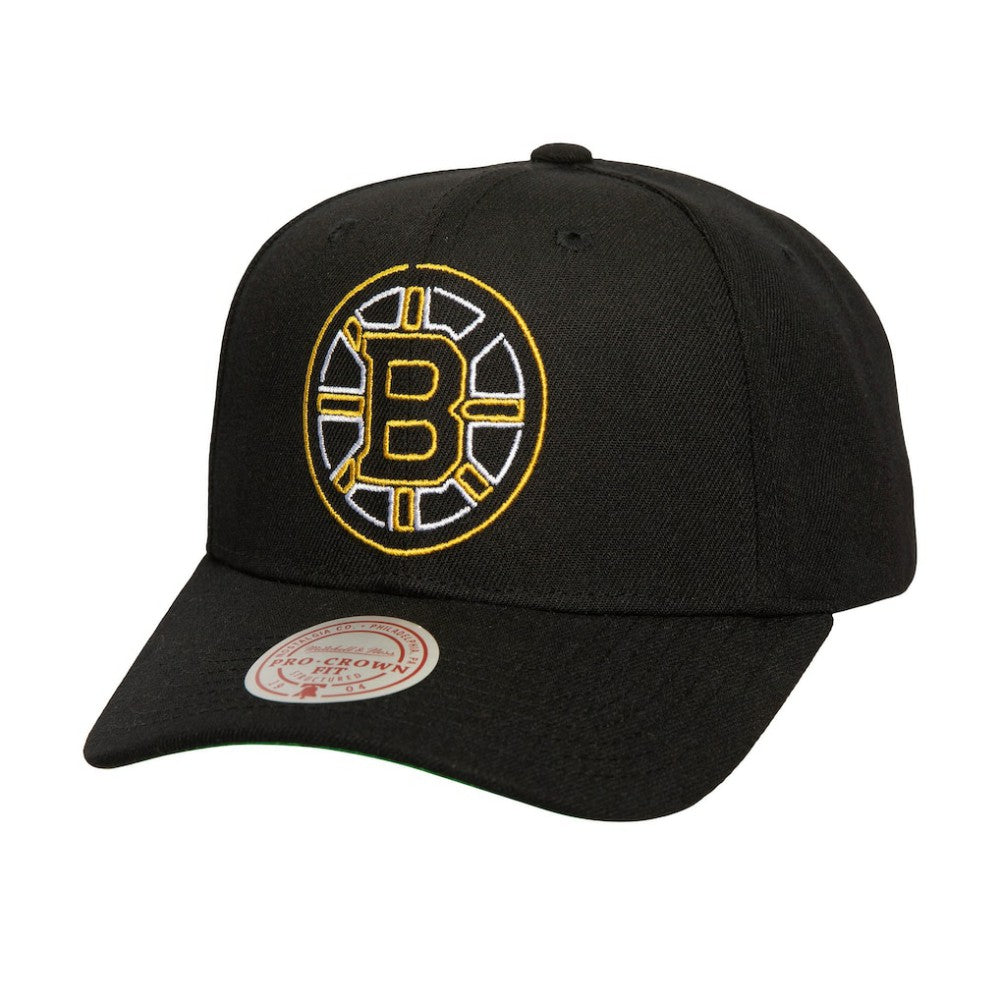 Boston Bruins Mitchell & Ness Soul Strike Neon Logo Pro Crown Adjustable Hat - Black | US 201700901