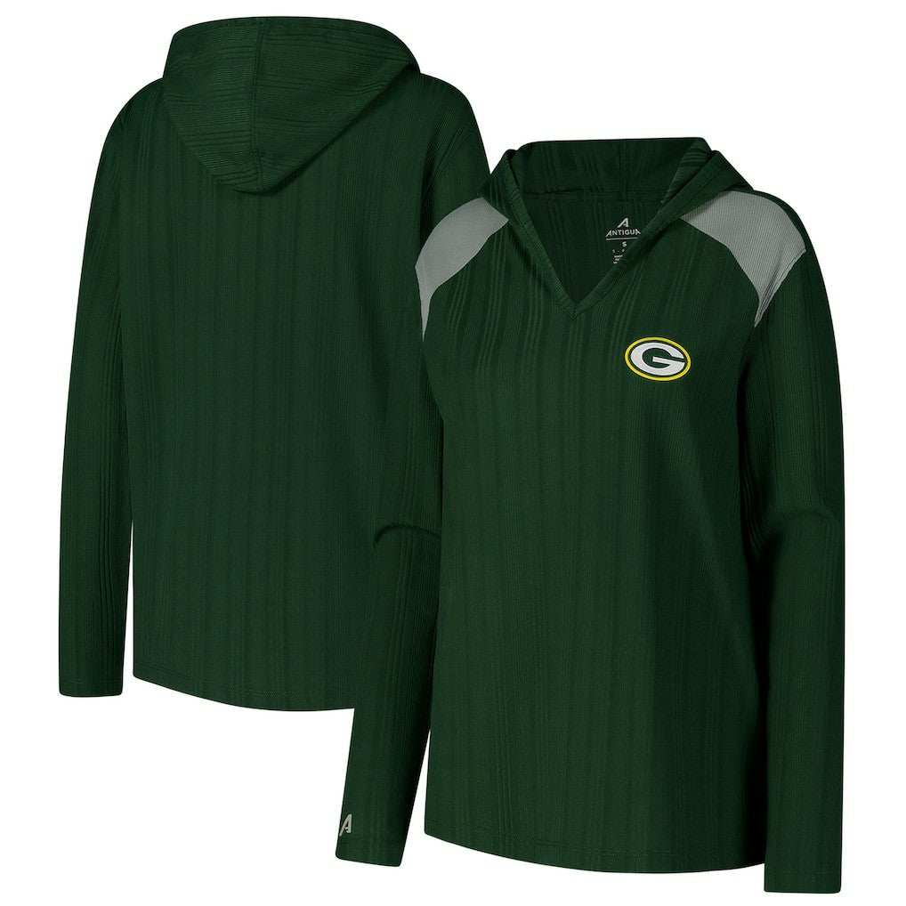 Green Bay Packers Antigua Women's Opulent Long Sleeve Hoodie T-Shirt - Green Hoodies