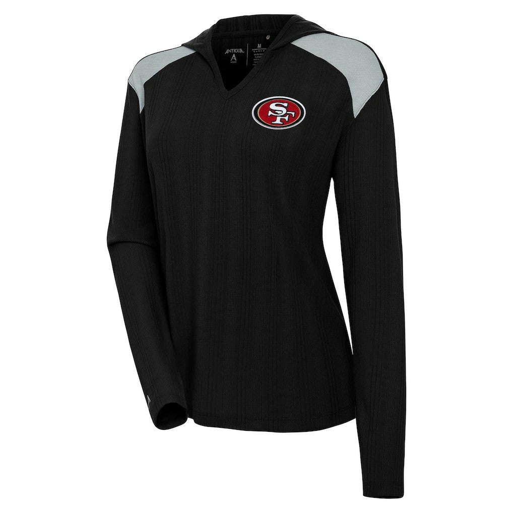 San Francisco 49ers Antigua Women's Opulent Long Sleeve Hoodie T-Shirt - Black Hoodies