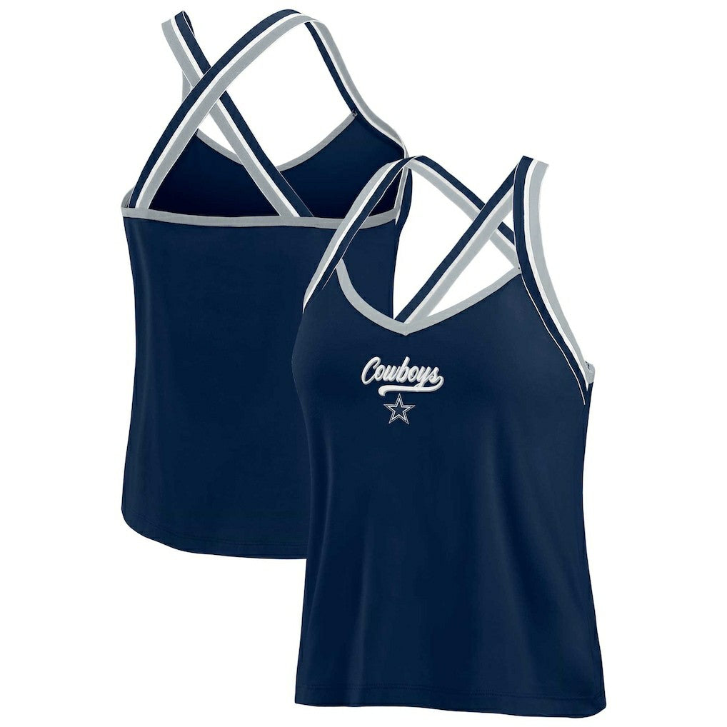 Dallas Cowboys WEAR by Erin Andrews Women's Cross Strap Tri-Blend Tank Top - Navy Tops