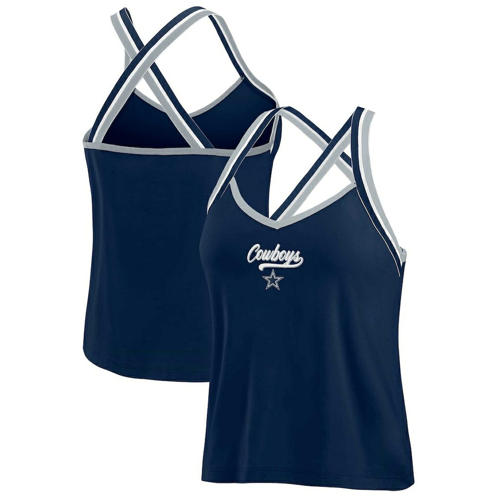 Dallas Cowboys WEAR by Erin Andrews Women's Cross Strap Tri-Blend Tank Top - Navy Tops