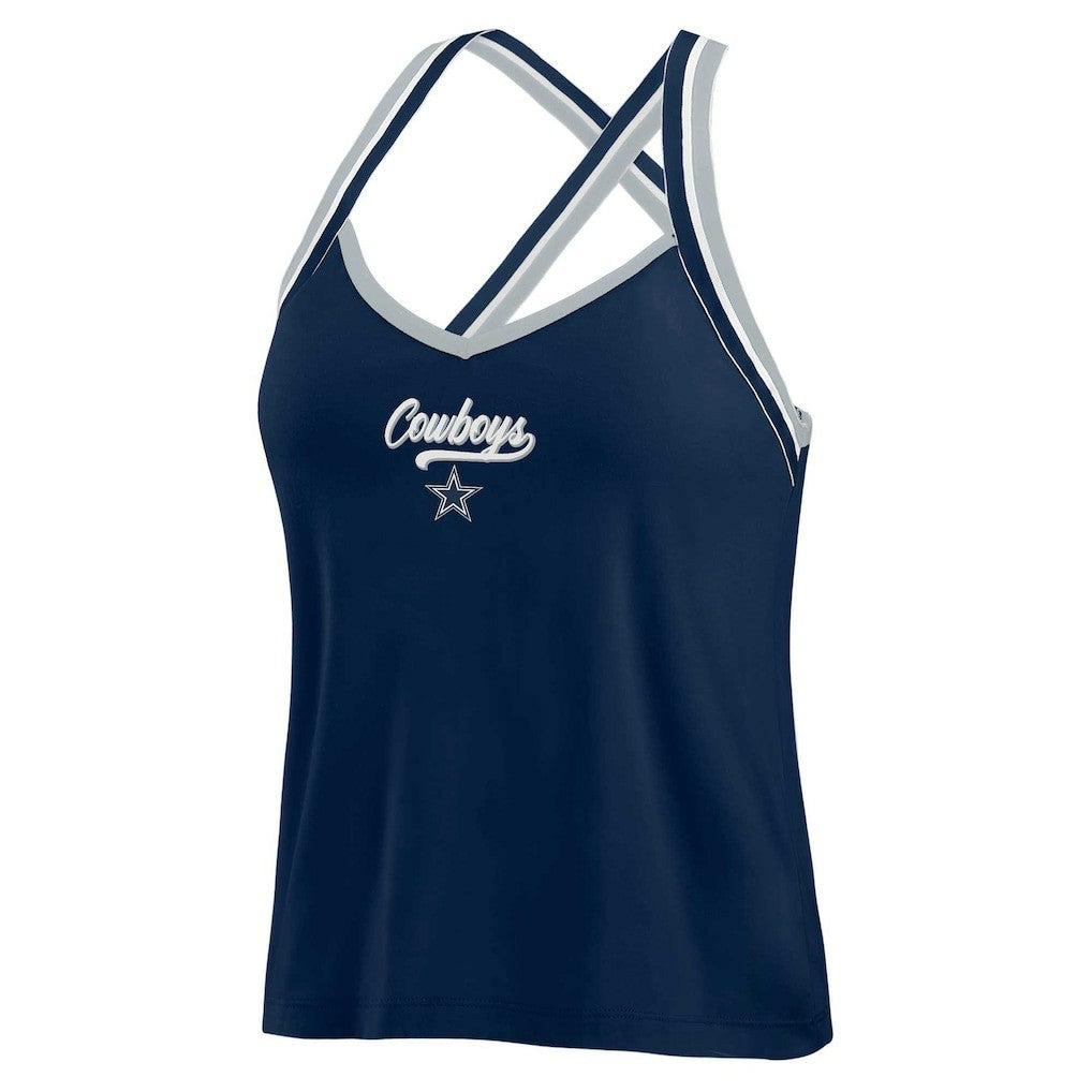 Dallas Cowboys WEAR by Erin Andrews Women's Cross Strap Tri-Blend Tank Top - Navy Tops
