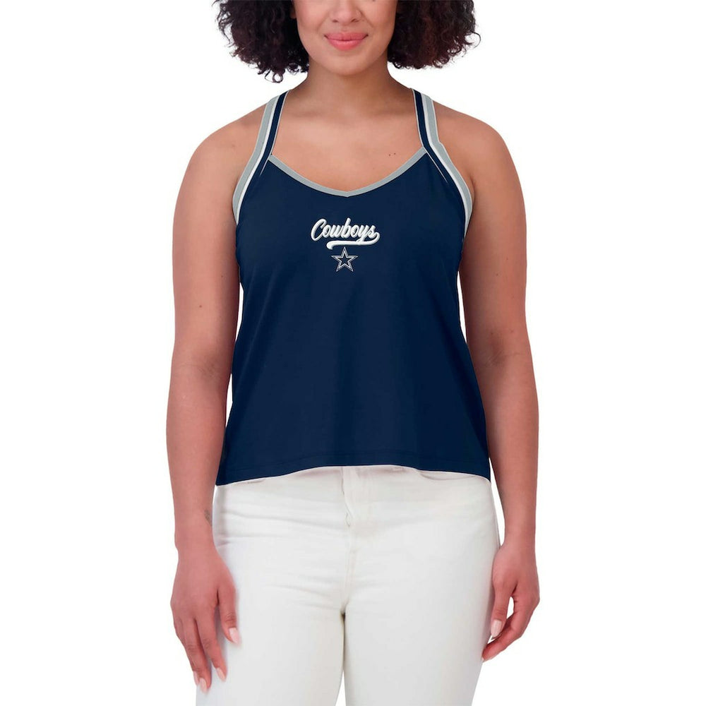 Dallas Cowboys WEAR by Erin Andrews Women's Cross Strap Tri-Blend Tank Top - Navy Tops
