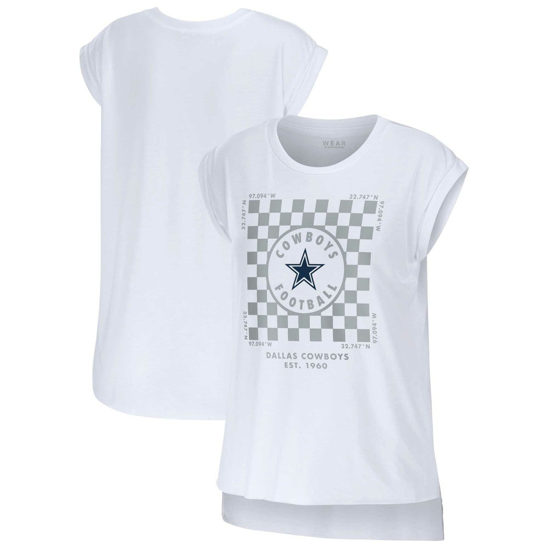 Dallas Cowboys WEAR by Erin Andrews Women's Checker Muscle Tank Top - White Tops