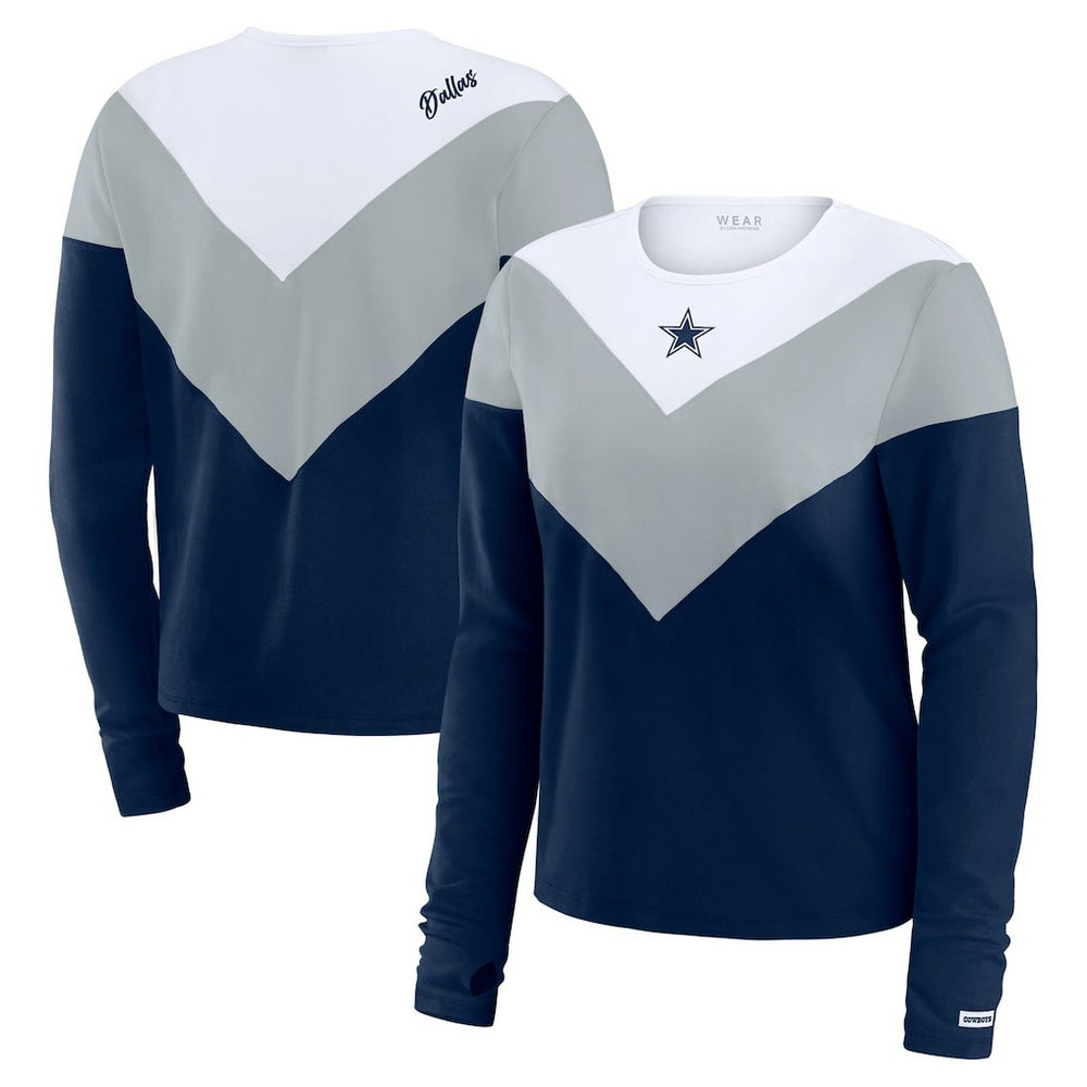 Dallas Cowboys WEAR by Erin Andrews Women's Plus Size Chevron Tri-Blend Long Sleeve T-Shirt - Navy T-shirts