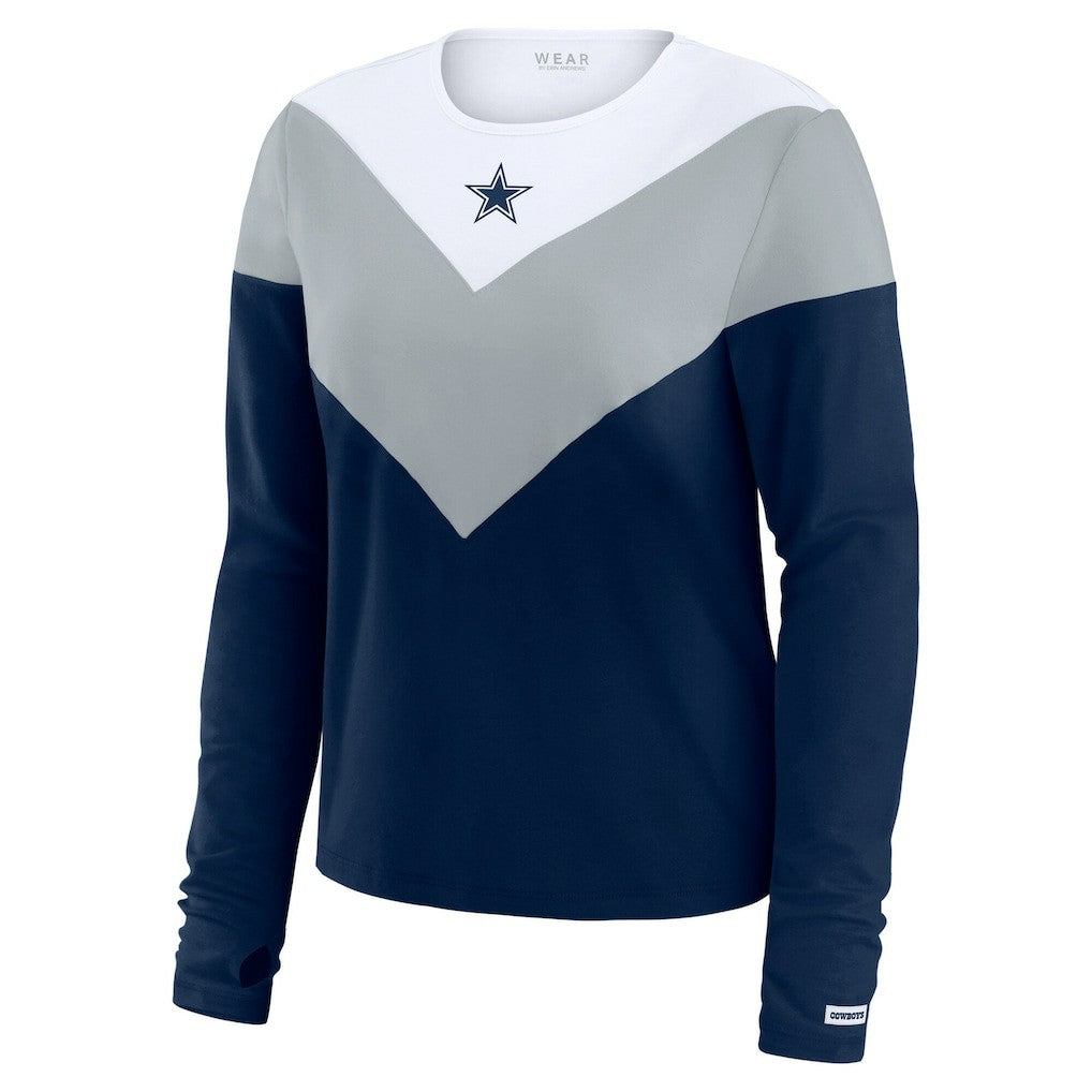 Dallas Cowboys WEAR by Erin Andrews Women's Plus Size Chevron Tri-Blend Long Sleeve T-Shirt - Navy T-shirts