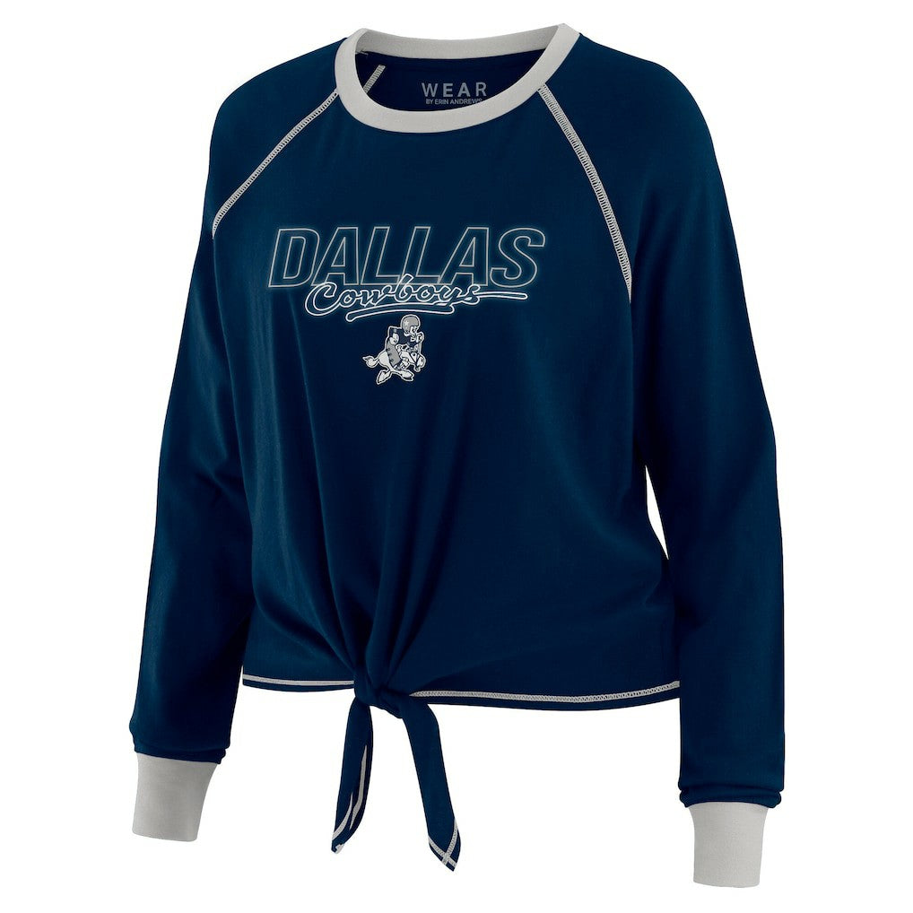Dallas Cowboys WEAR by Erin Andrews Women's Tie-Front Long Sleeve T-Shirt - Navy T-shirts