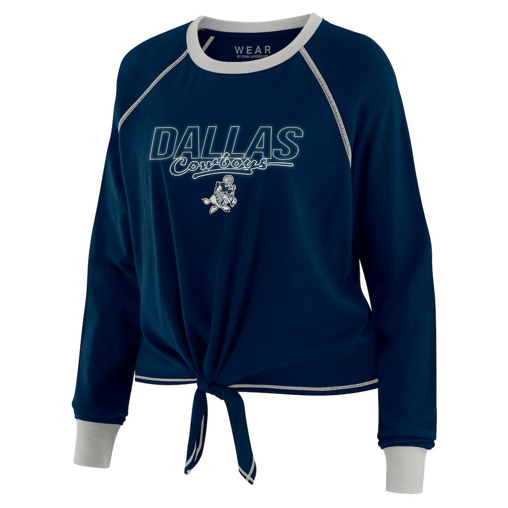 Dallas Cowboys WEAR by Erin Andrews Women's Tie-Front Long Sleeve T-Shirt - Navy T-shirts