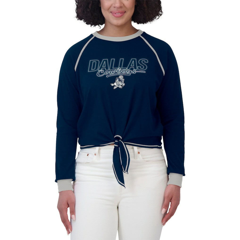 Dallas Cowboys WEAR by Erin Andrews Women's Tie-Front Long Sleeve T-Shirt - Navy T-shirts
