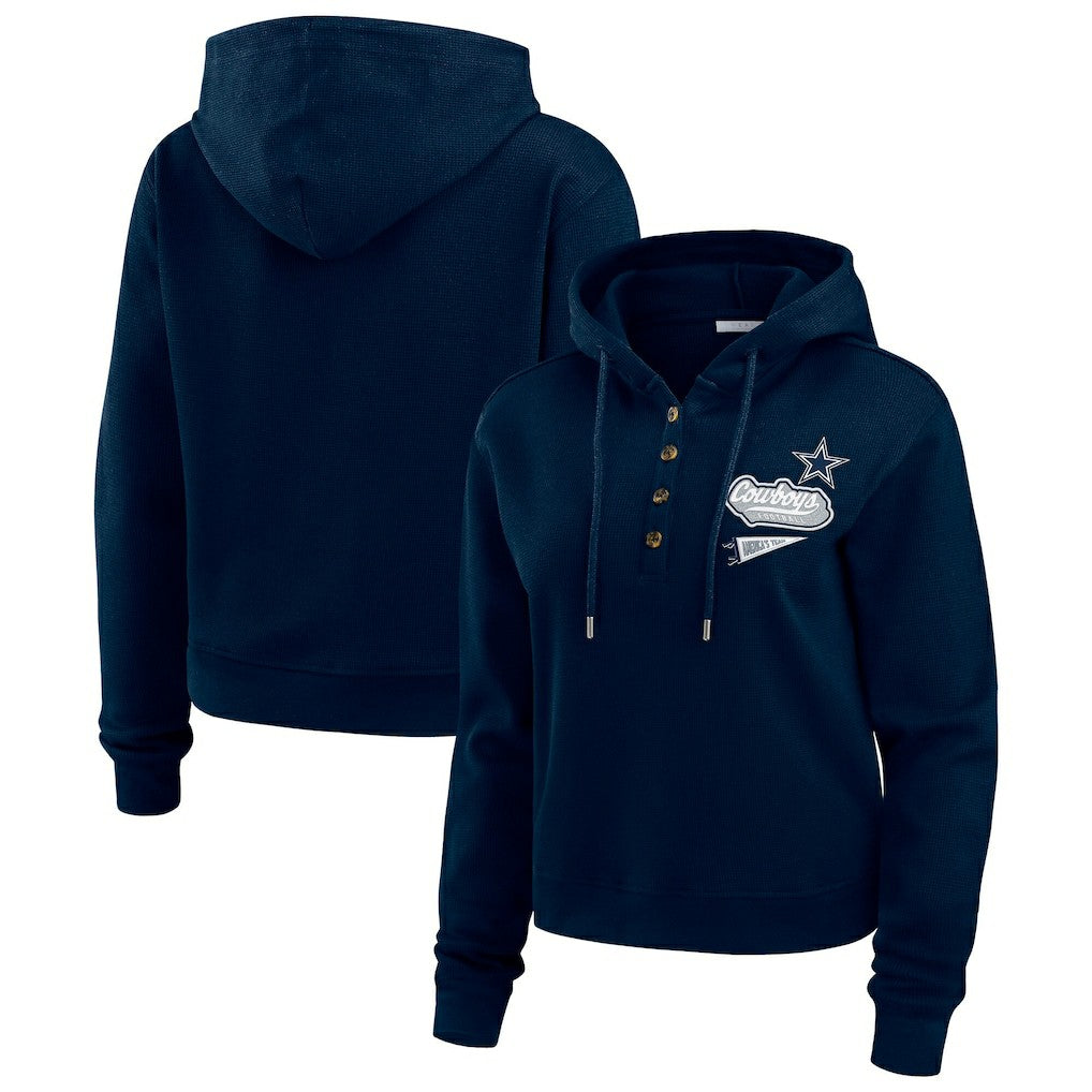 Dallas Cowboys WEAR by Erin Andrews Women's Waffle-Knit Pullover Hoodie - Navy Hoodies