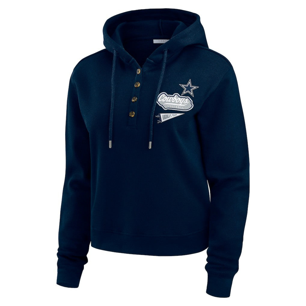 Dallas Cowboys WEAR by Erin Andrews Women's Waffle-Knit Pullover Hoodie - Navy Hoodies