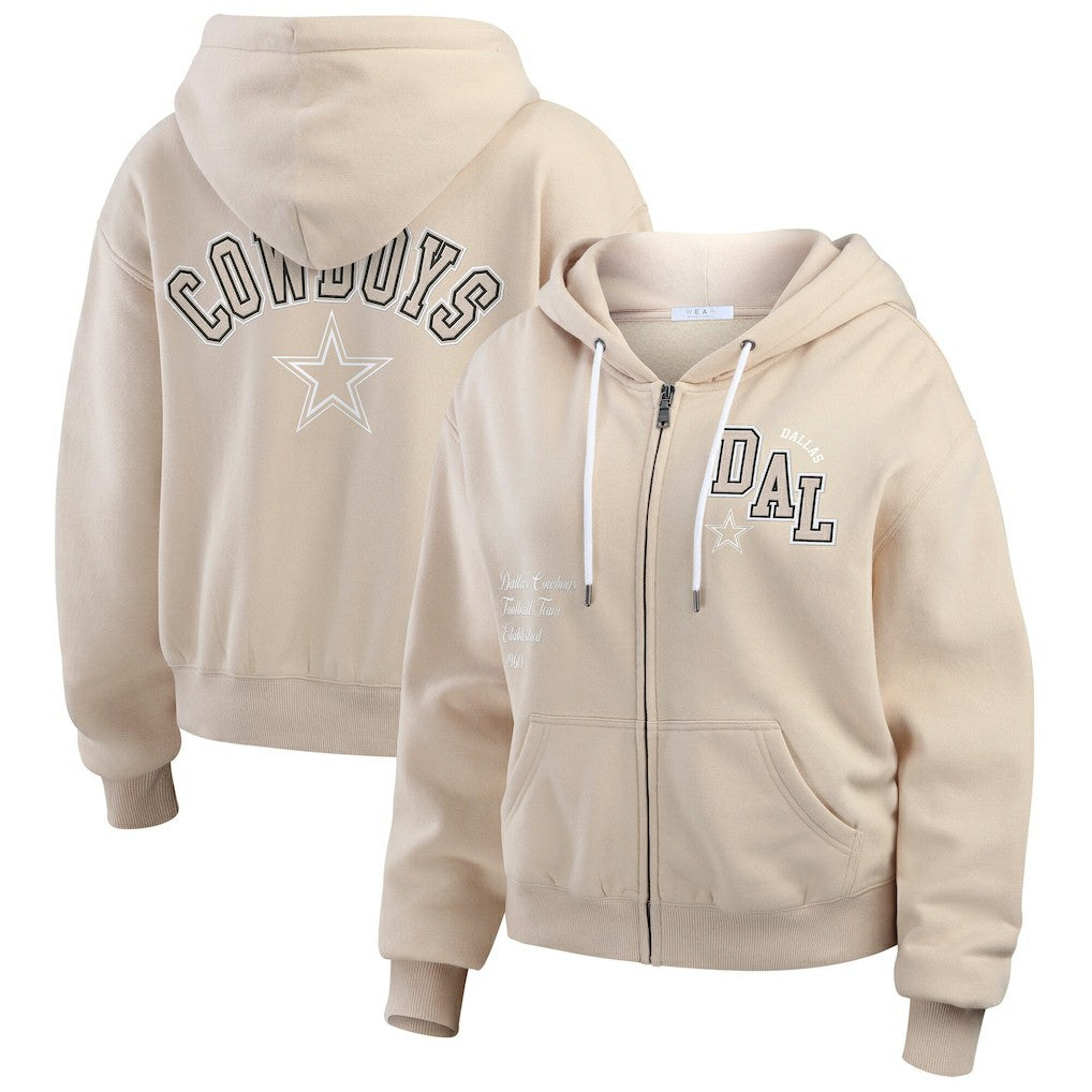 Dallas Cowboys WEAR by Erin Andrews Women's Tonal Full-Zip Hoodie - Oatmeal Hoodies