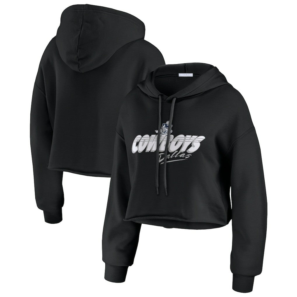 Dallas Cowboys WEAR by Erin Andrews Women's Prime Cropped Pullover Hoodie - Black Hoodies