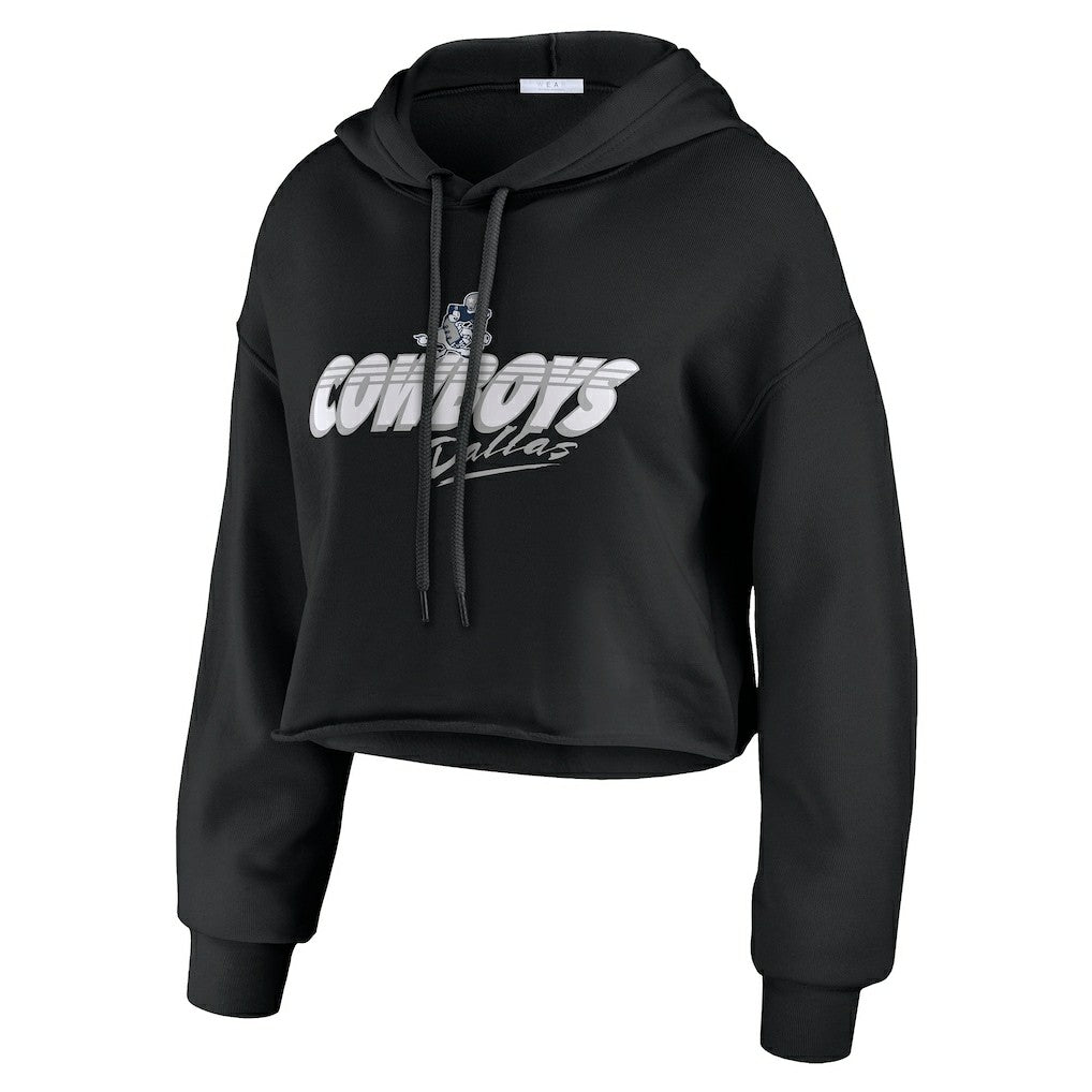 Dallas Cowboys WEAR by Erin Andrews Women's Prime Cropped Pullover Hoodie - Black Hoodies