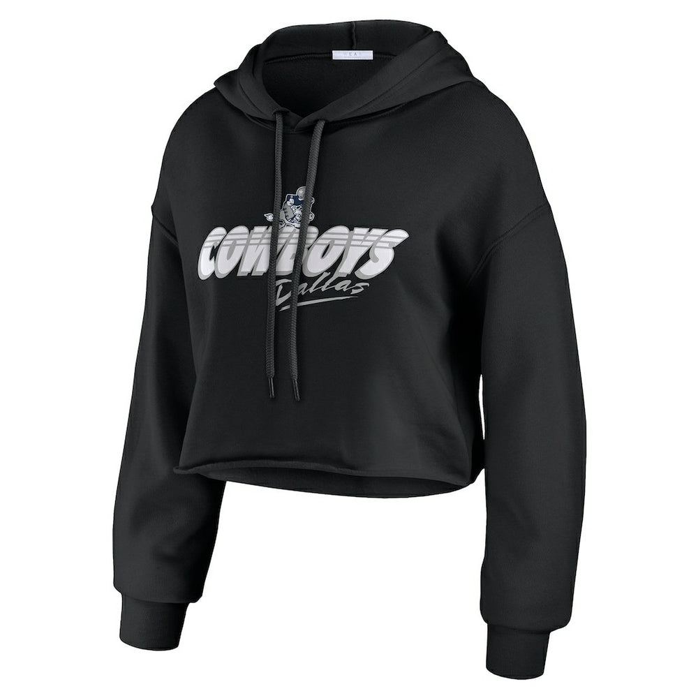 Dallas Cowboys WEAR by Erin Andrews Women's Prime Cropped Pullover Hoodie - Black Hoodies