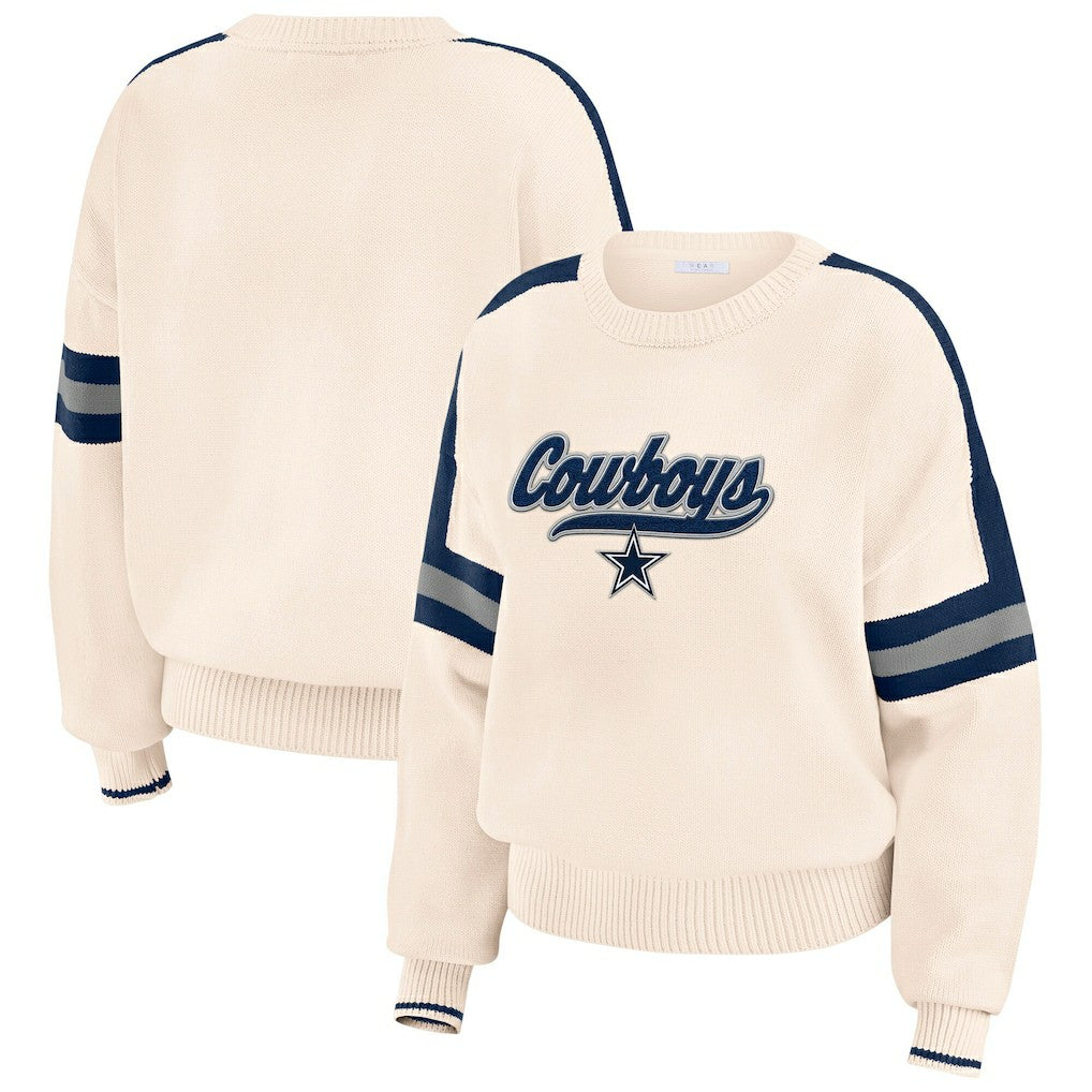 Dallas Cowboys WEAR by Erin Andrews Women's Stripe Pullover Sweater - Cream Pullover