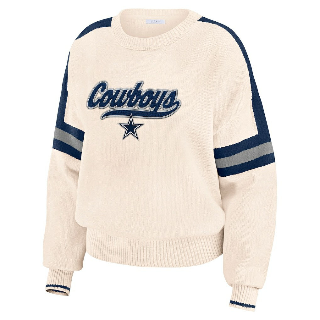 Dallas Cowboys WEAR by Erin Andrews Women's Stripe Pullover Sweater - Cream Pullover