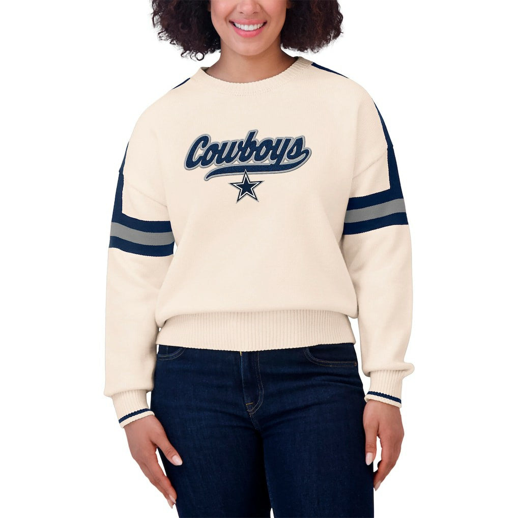 Dallas Cowboys WEAR by Erin Andrews Women's Stripe Pullover Sweater - Cream Pullover
