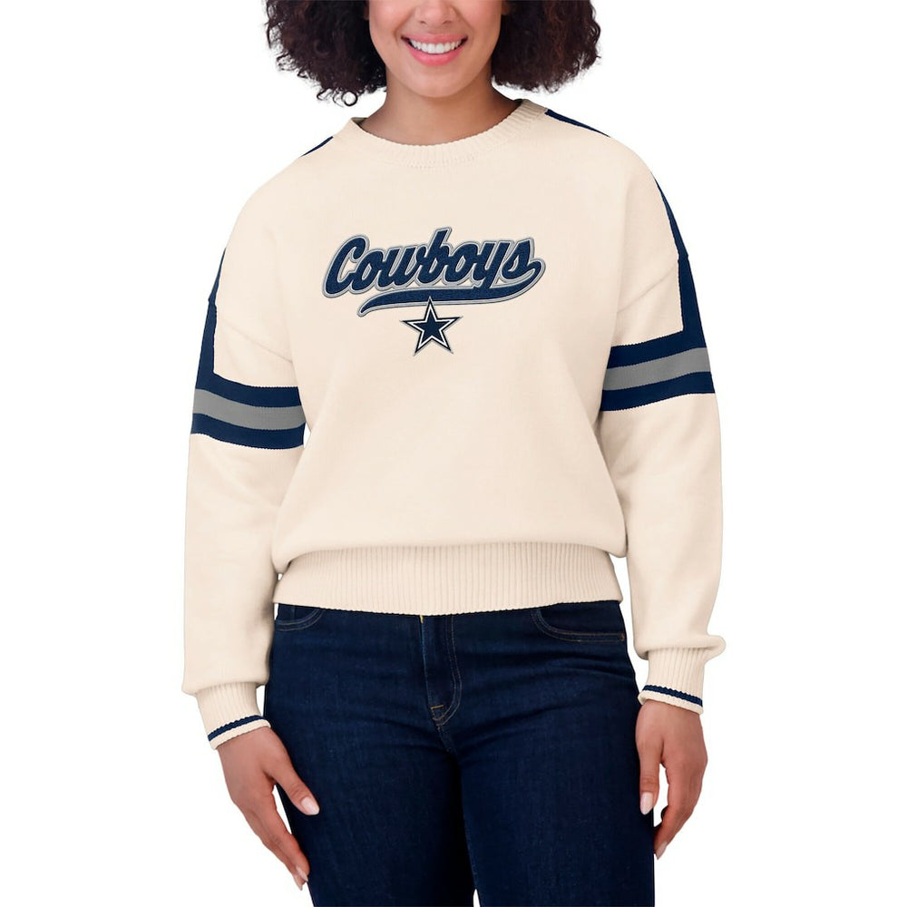 Dallas Cowboys WEAR by Erin Andrews Women's Stripe Pullover Sweater - Cream Pullover