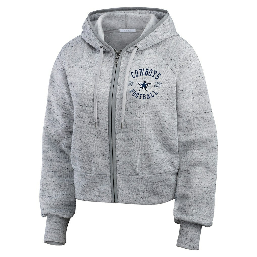 Dallas Cowboys WEAR by Erin Andrews Women's Speckled Fleece Cropped Full-Zip Hoodie - Heather Gray Hoodies