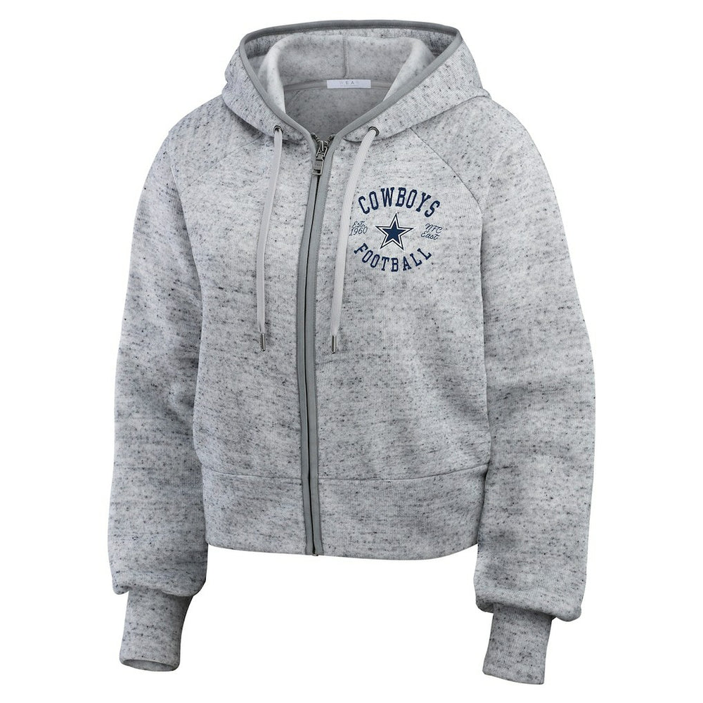Dallas Cowboys WEAR by Erin Andrews Women's Speckled Fleece Cropped Full-Zip Hoodie - Heather Gray Hoodies