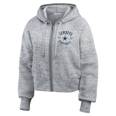 Dallas Cowboys WEAR by Erin Andrews Women's Speckled Fleece Cropped Full-Zip Hoodie - Heather Gray Hoodies