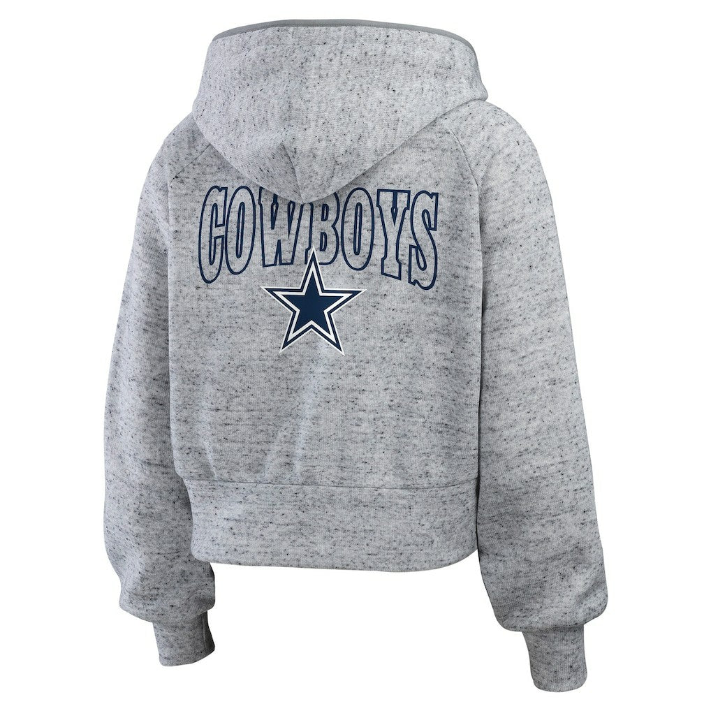Dallas Cowboys WEAR by Erin Andrews Women's Speckled Fleece Cropped Full-Zip Hoodie - Heather Gray Hoodies