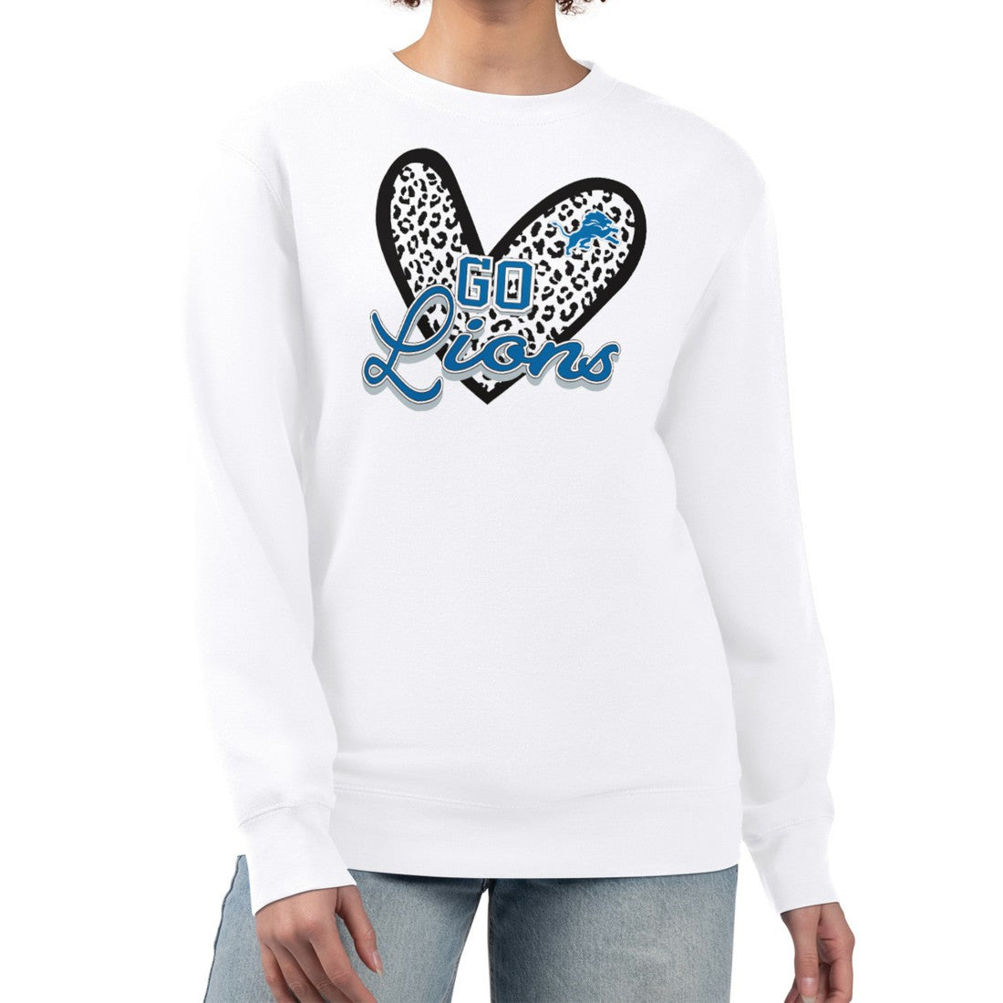Detroit Lions G-III 4Her by Carl Banks Women's Leopard Heart Pullover Sweatshirt - White Pullover
