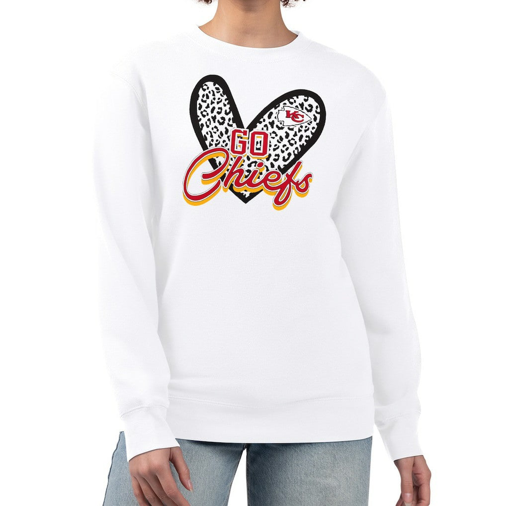 Kansas City Chiefs G-III 4Her by Carl Banks Women's Leopard Heart Pullover Sweatshirt - White Pullover