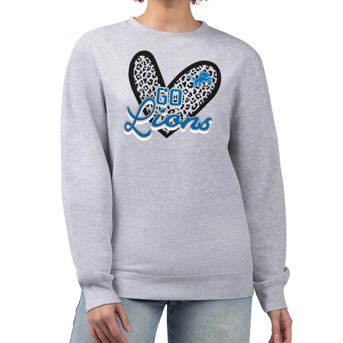 Detroit Lions G-III 4Her by Carl Banks Women's Leopard Heart Pullover Sweatshirt - Heather Gray Pullover
