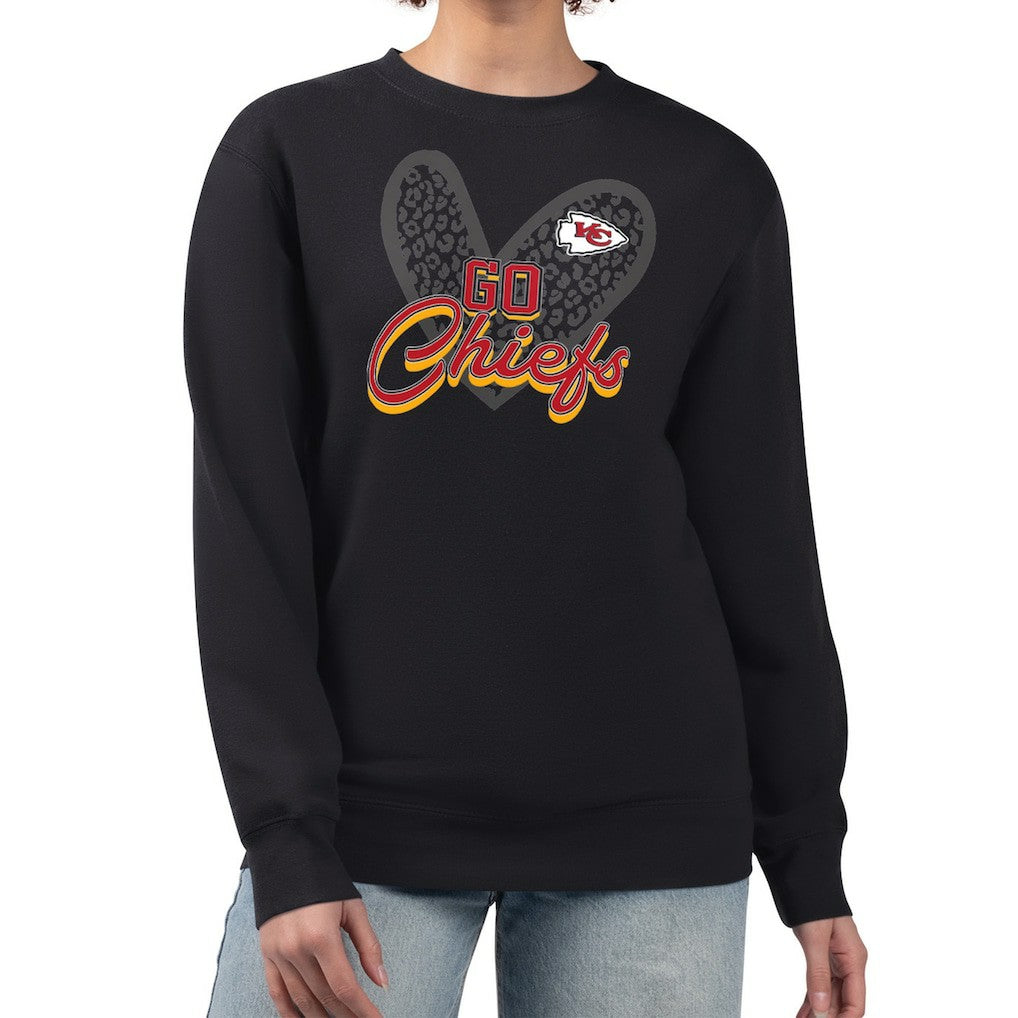 Kansas City Chiefs G-III 4Her by Carl Banks Women's Leopard Heart Pullover Sweatshirt - Black Pullover