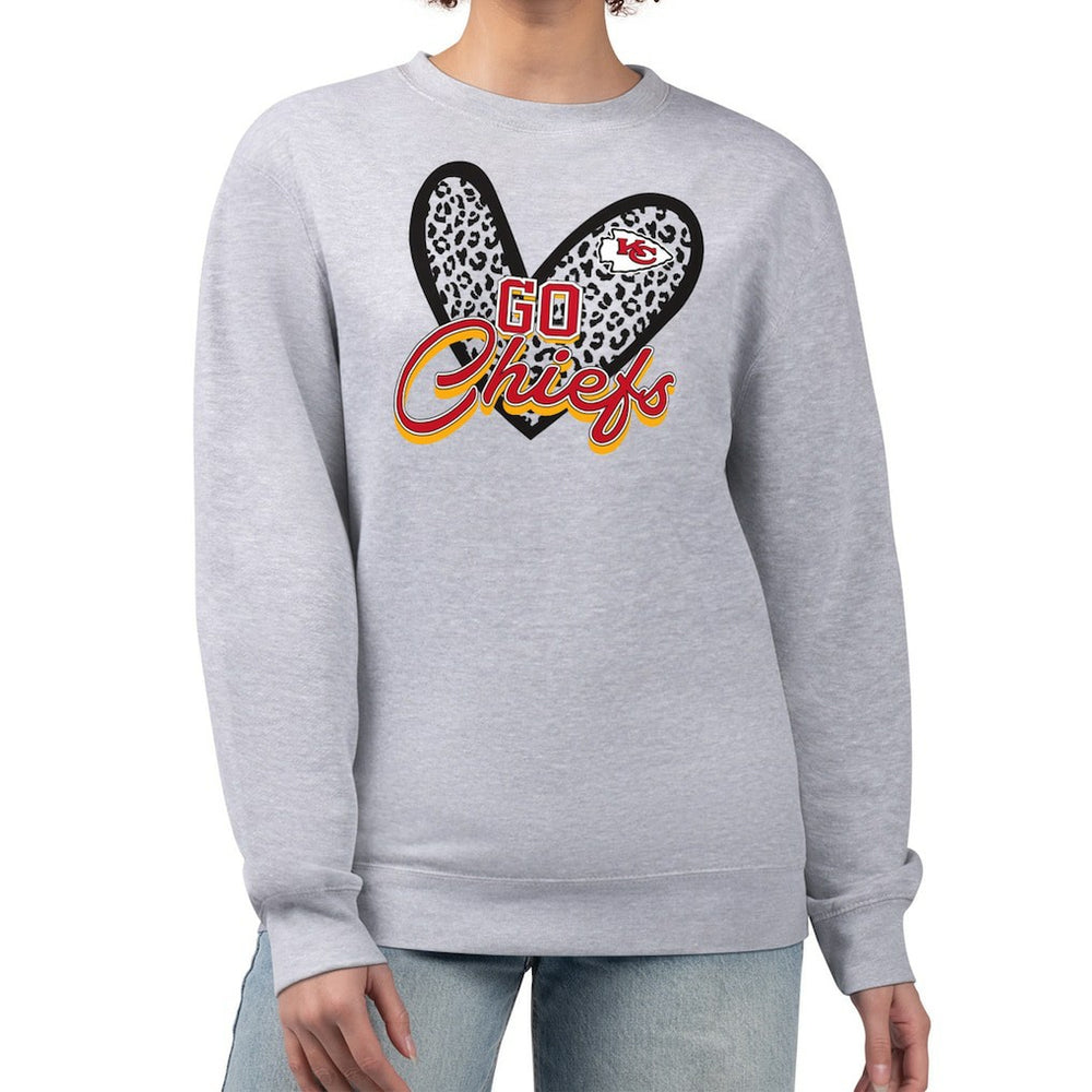 Kansas City Chiefs G-III 4Her by Carl Banks Women's Leopard Heart Pullover Sweatshirt - Heather Gray Pullover