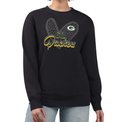 Green Bay Packers G-III 4Her by Carl Banks Women's Leopard Heart Pullover Sweatshirt - Black Pullover