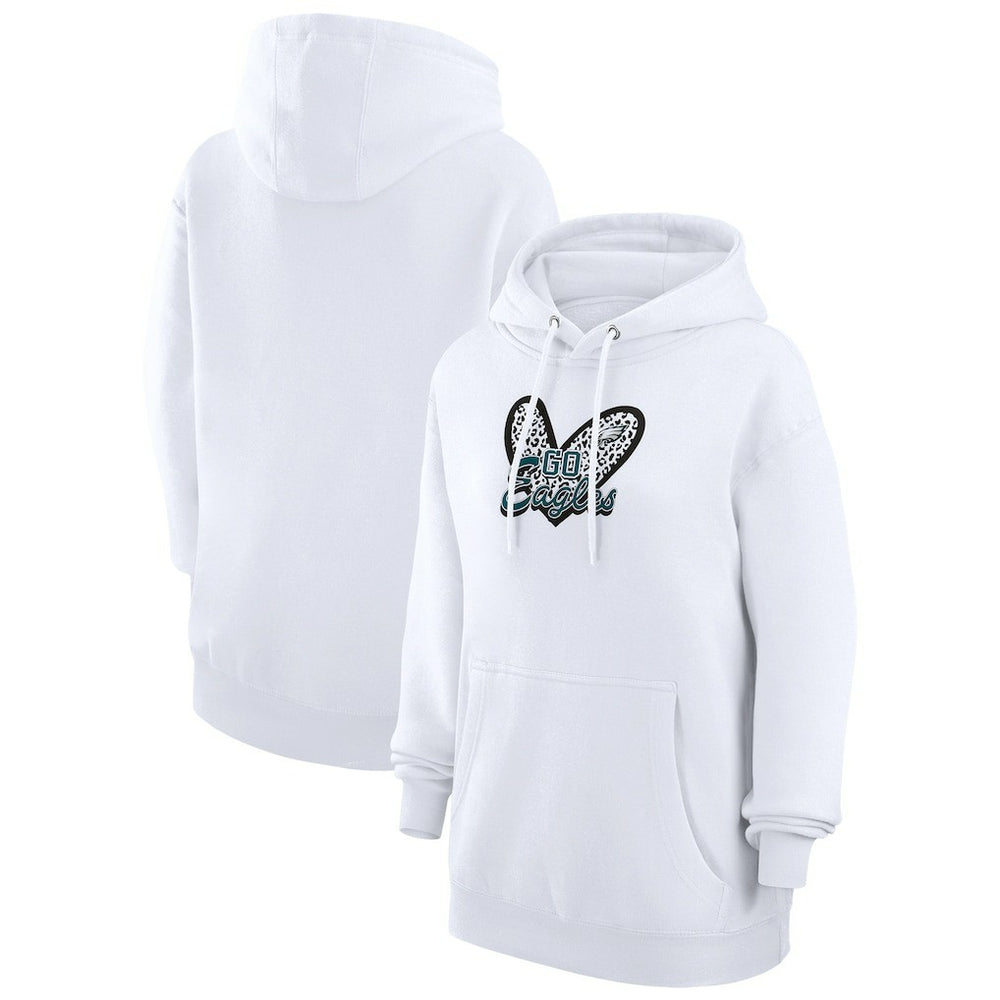 Philadelphia Eagles G-III 4Her by Carl Banks Women's Animal Print Heart Team Graphic Fleece Tri-Blend Pullover Hoodie - White Hoodies