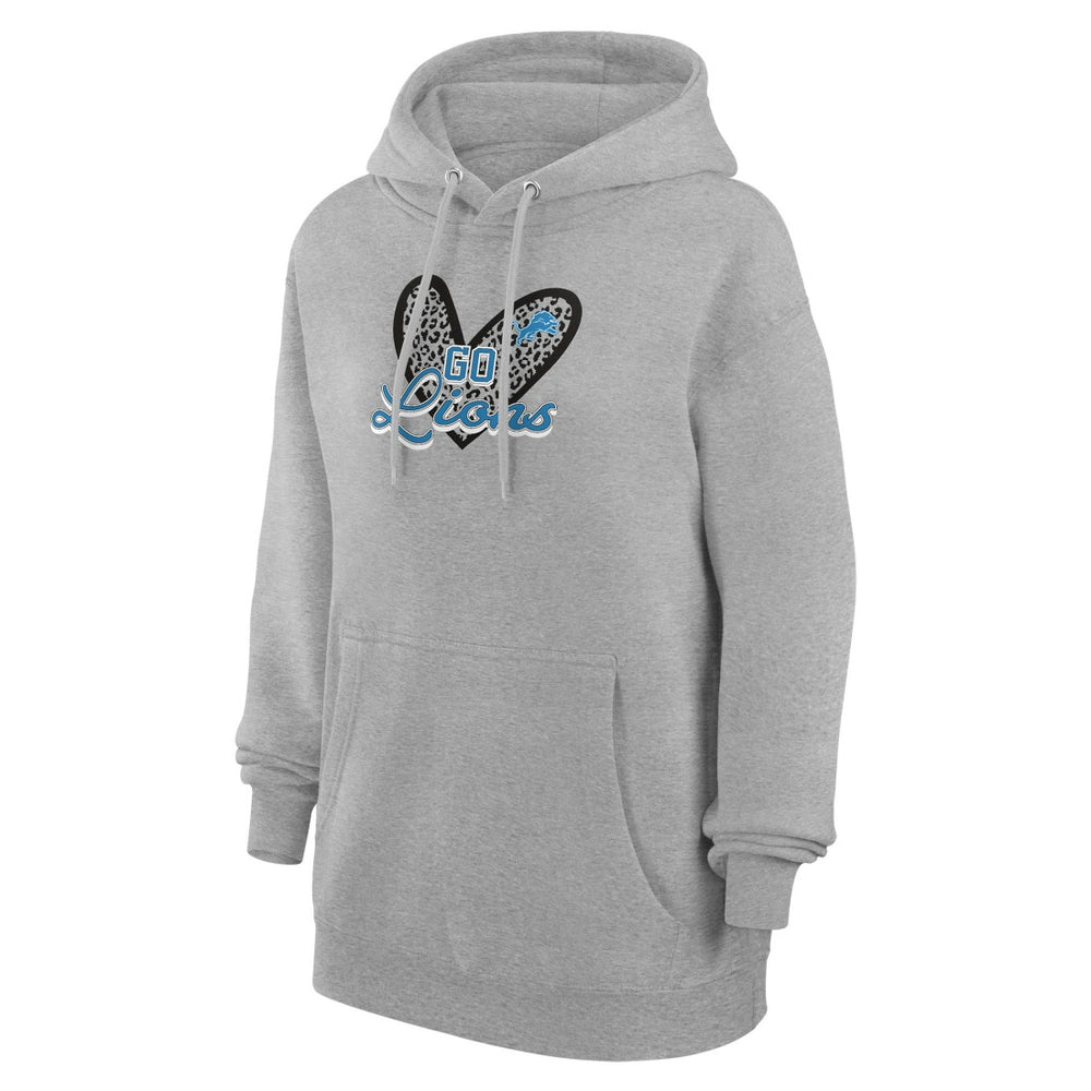 Detroit Lions G-III 4Her by Carl Banks Women's Animal Print Heart Team Graphic Fleece Tri-Blend Pullover Hoodie - Heather Gray Hoodies