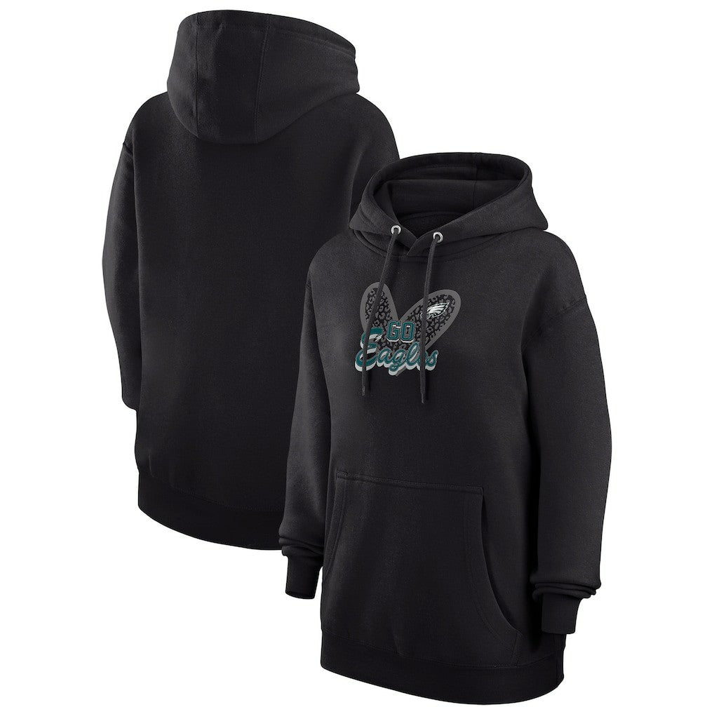 Philadelphia Eagles G-III 4Her by Carl Banks Women's Animal Print Heart Team Graphic Fleece Tri-Blend Pullover Hoodie - Black Hoodies