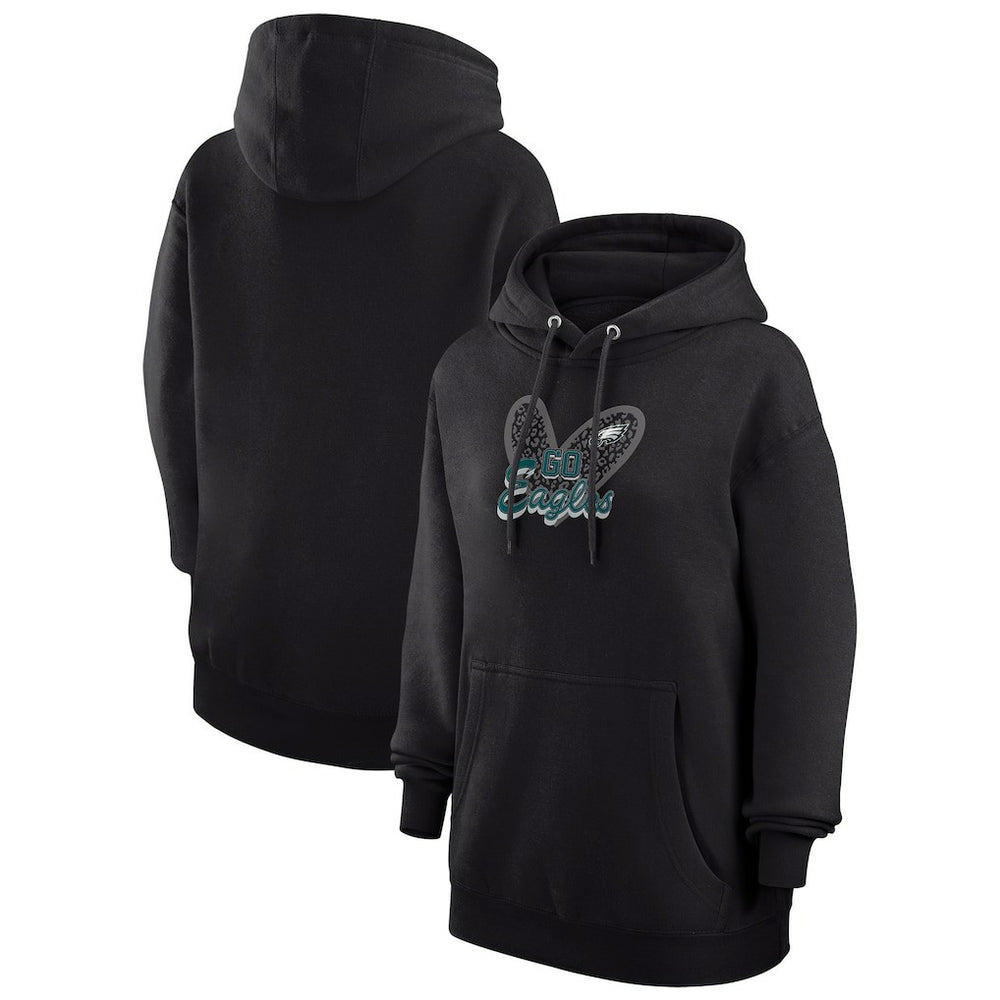 Philadelphia Eagles G-III 4Her by Carl Banks Women's Animal Print Heart Team Graphic Fleece Tri-Blend Pullover Hoodie - Black Hoodies