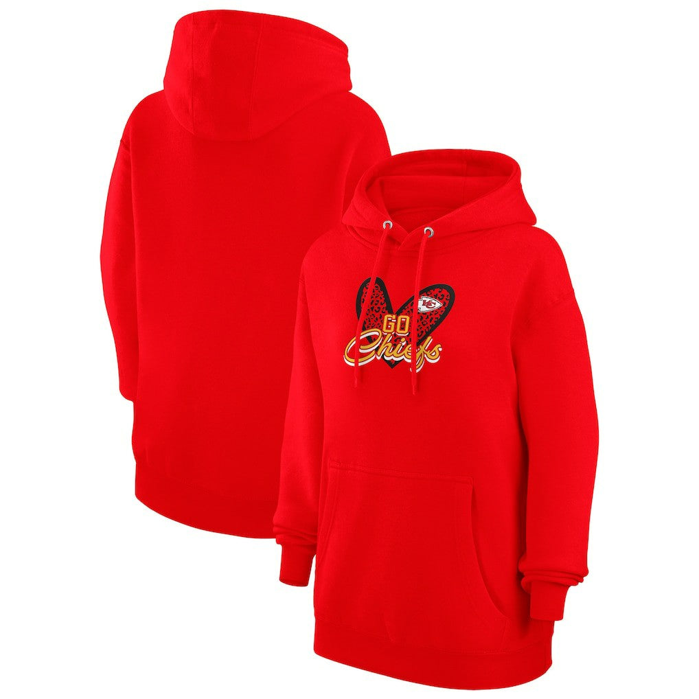 Kansas City Chiefs G-III 4Her by Carl Banks Women's Animal Print Heart Team Graphic Fleece Tri-Blend Pullover Hoodie - Red Hoodies