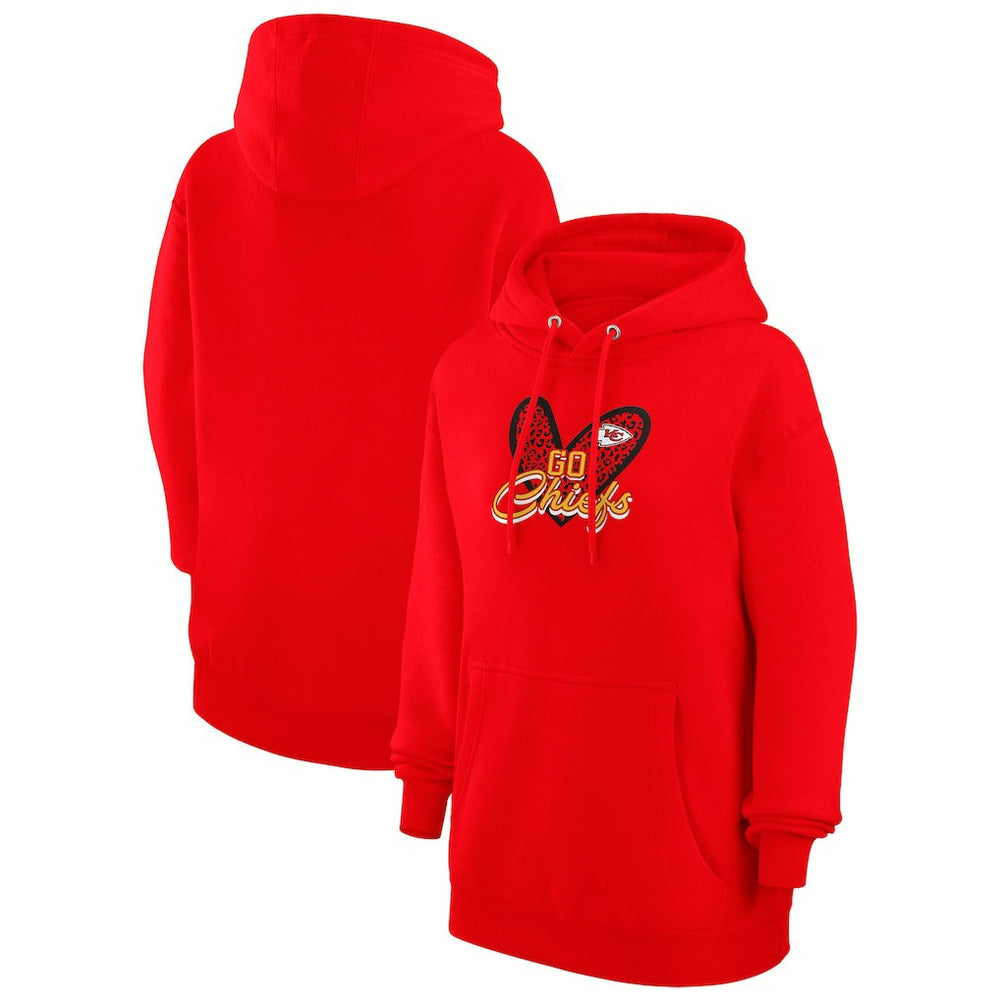 Kansas City Chiefs G-III 4Her by Carl Banks Women's Animal Print Heart Team Graphic Fleece Tri-Blend Pullover Hoodie - Red Hoodies