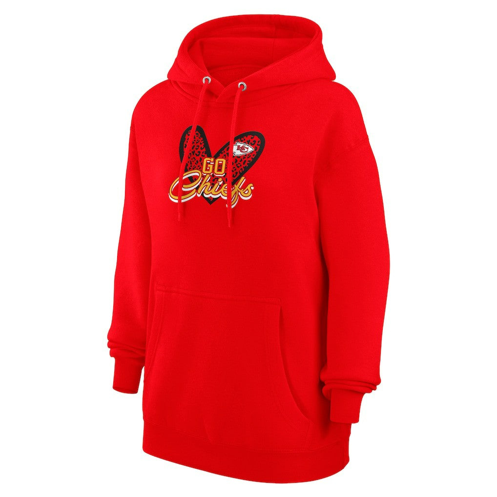 Kansas City Chiefs G-III 4Her by Carl Banks Women's Animal Print Heart Team Graphic Fleece Tri-Blend Pullover Hoodie - Red Hoodies
