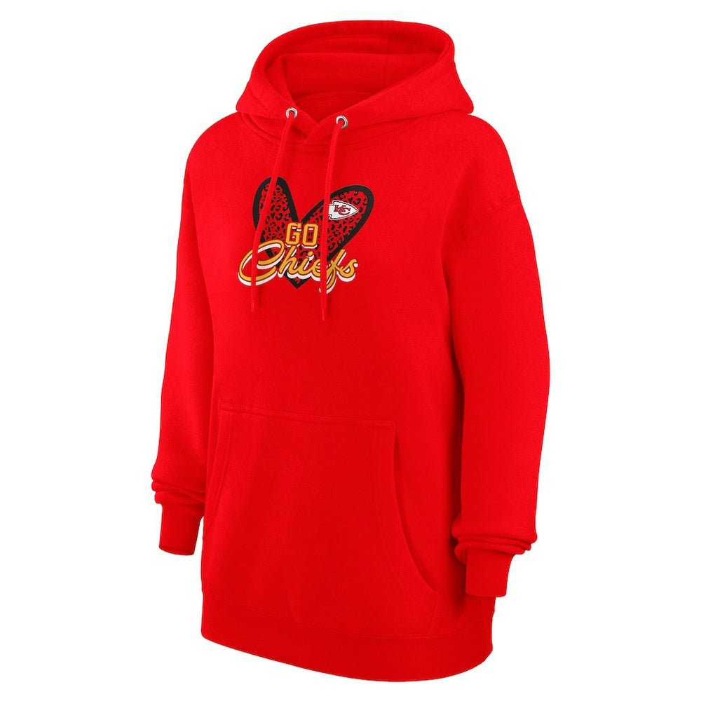 Kansas City Chiefs G-III 4Her by Carl Banks Women's Animal Print Heart Team Graphic Fleece Tri-Blend Pullover Hoodie - Red Hoodies