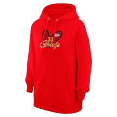 Kansas City Chiefs G-III 4Her by Carl Banks Women's Animal Print Heart Team Graphic Fleece Tri-Blend Pullover Hoodie - Red Hoodies