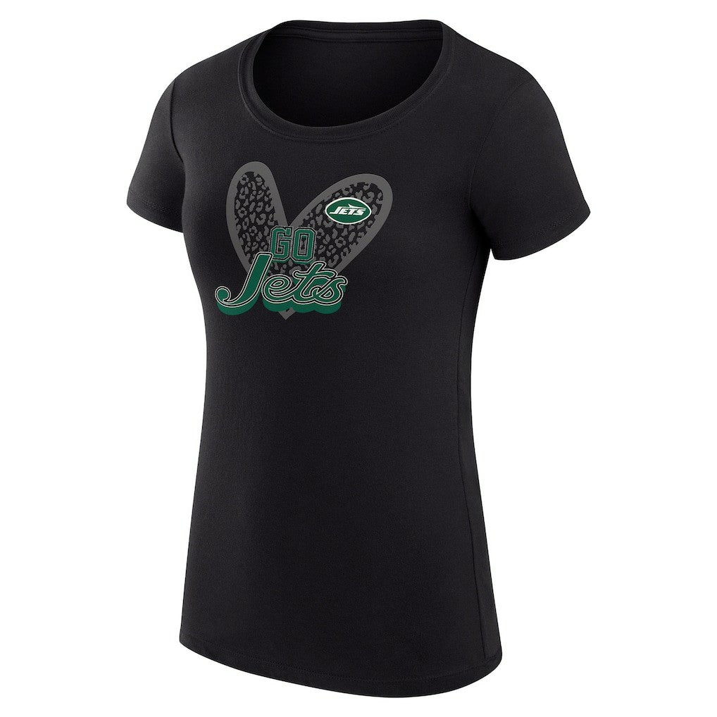 New York Jets G-III 4Her by Carl Banks Women's Super-Slim Fit Lightweight Animal Print Heart T-Shirt - Black T-shirts