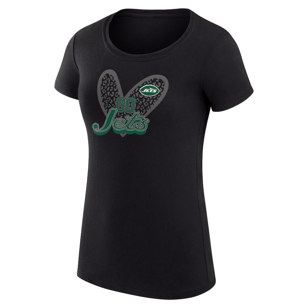 New York Jets G-III 4Her by Carl Banks Women's Super-Slim Fit Lightweight Animal Print Heart T-Shirt - Black T-shirts