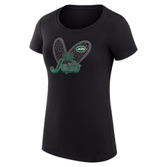 New York Jets G-III 4Her by Carl Banks Women's Super-Slim Fit Lightweight Animal Print Heart T-Shirt - Black T-shirts
