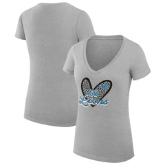 Detroit Lions G-III 4Her by Carl Banks Women's Super-Slim Fit Lightweight Leopard Heart V-Neck T-Shirt - Heather Gray T-shirts