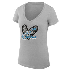 Detroit Lions G-III 4Her by Carl Banks Women's Super-Slim Fit Lightweight Leopard Heart V-Neck T-Shirt - Heather Gray T-shirts