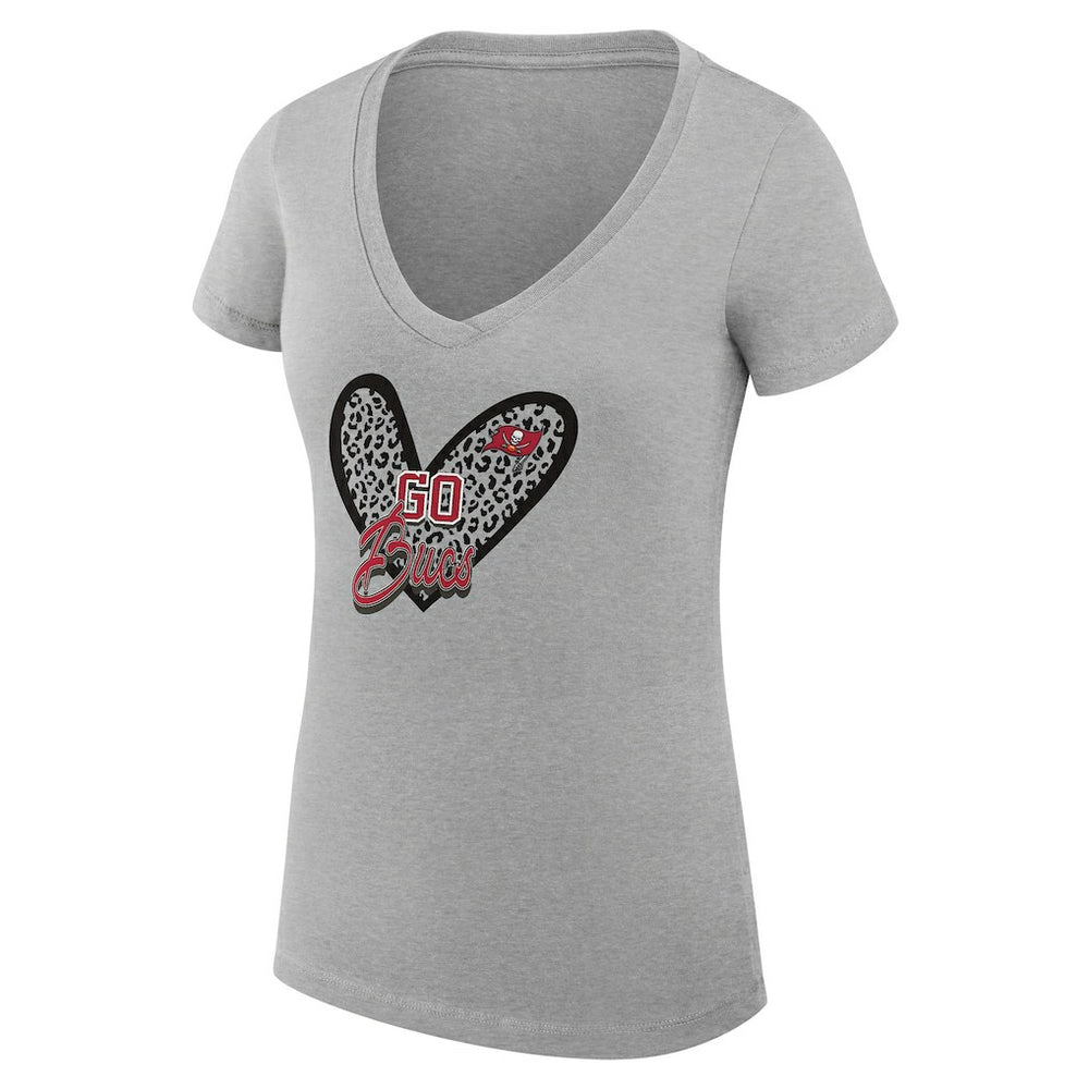 Tampa Bay Buccaneers G-III 4Her by Carl Banks Women's Super-Slim Fit Lightweight Leopard Heart V-Neck T-Shirt - Heather Gray T-shirts